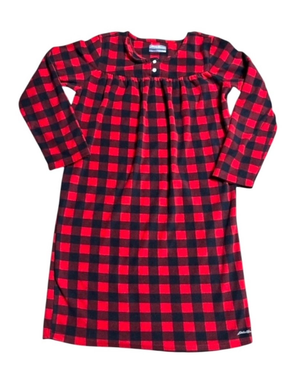 Eddie Bauer Girl's Fleece Red and Black Checkered Nightgown Size L(14)